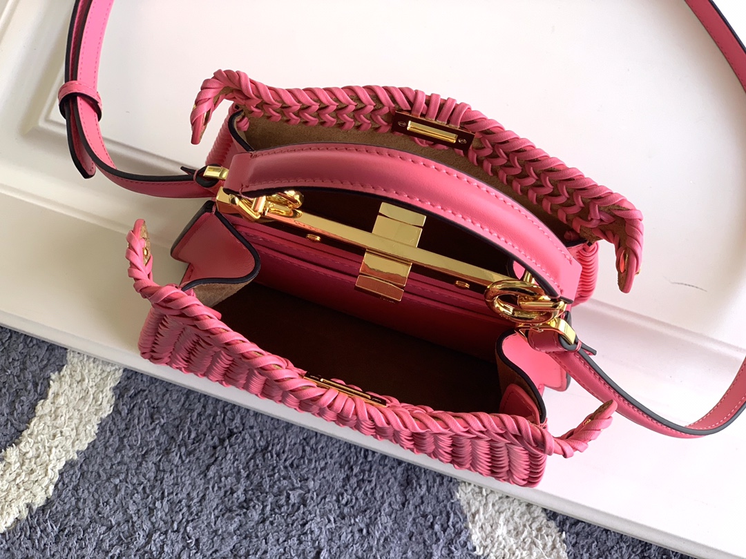 Fendi Peekaboo ISeeU Petite Rose Red Interlace Leather Bag